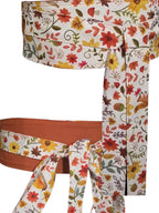 Reversible Fall Floral Obi Belt – Handmade Wrap Belt in Mustard, Green, and Autumn Blooms