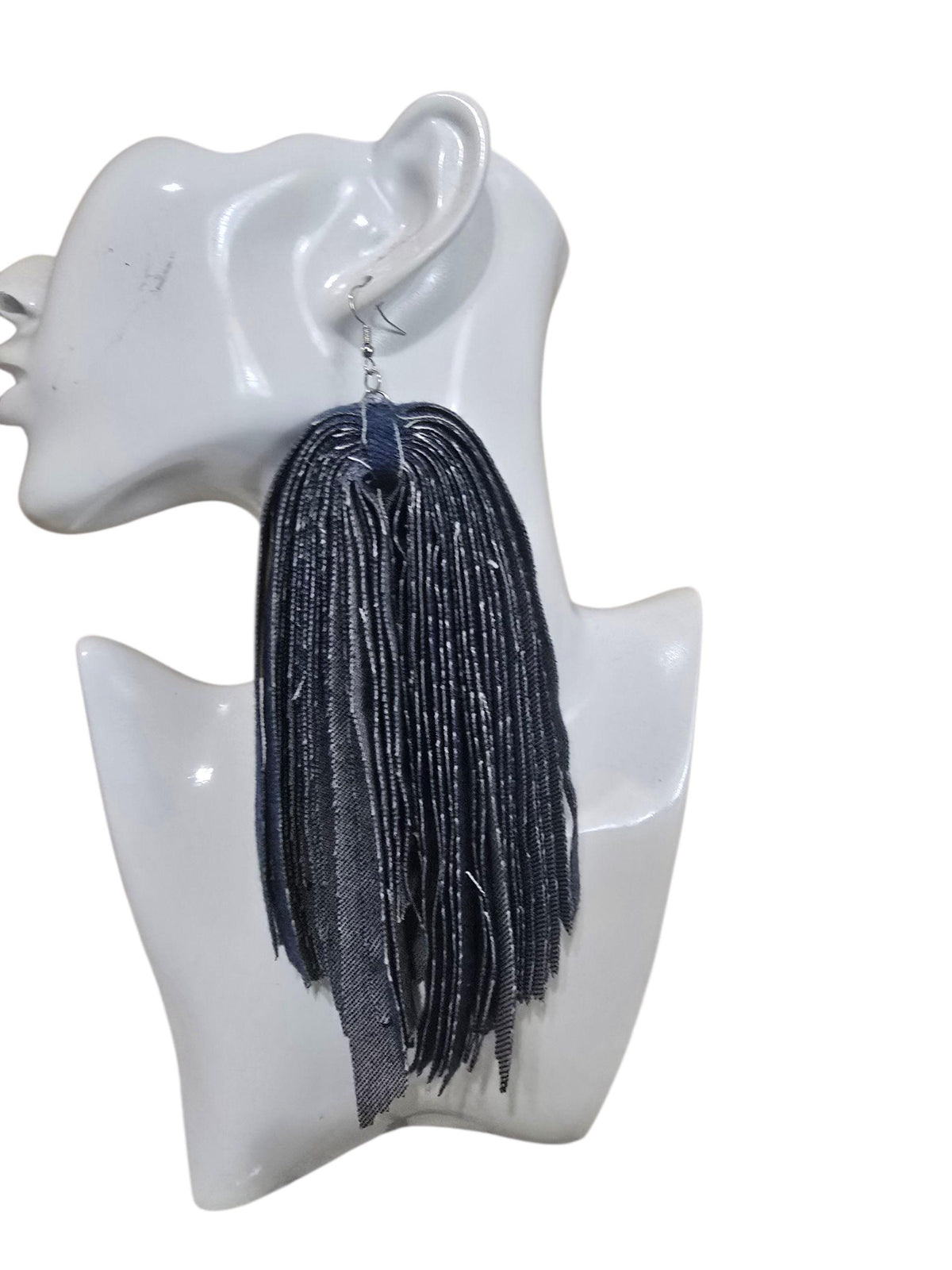 handmade  Denim  Fringe Earrings – Handmade Statement Jean Tassel Earrings | Lightweight, Boho, denim fabric