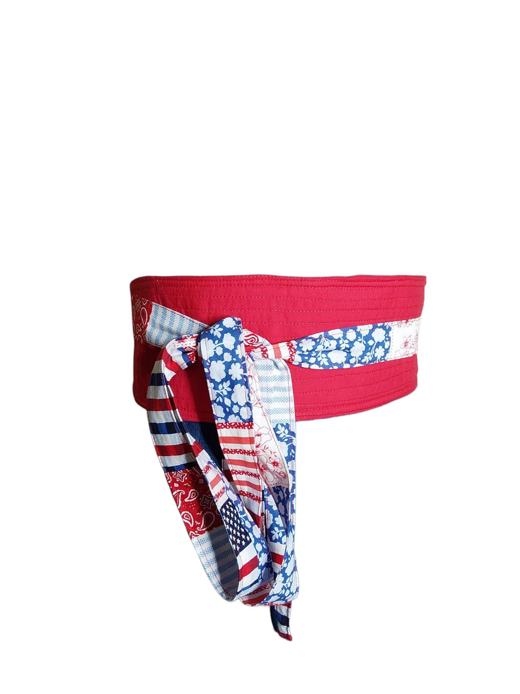 Red, White & Blue Patriotic Obi Belt – Handmade Reversible Cotton Wrap Waist Tie