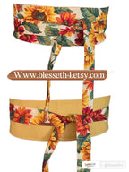 Reversible Sunflower Obi Belt: Handmade Cotton Wrap Waist Sash