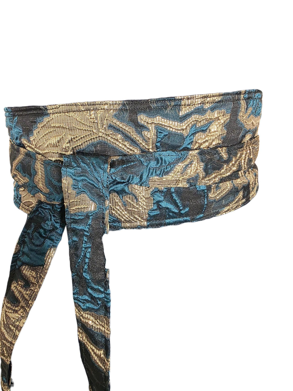 Reversible Lace Obi Belt – green Gold Wrap, Wide Waist Cincher, Handmade Fabric Belt