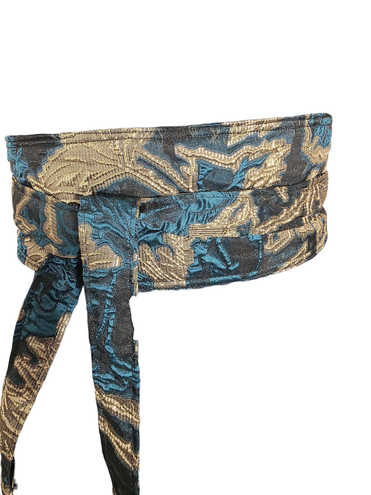Reversible Lace Obi Belt – green Gold Wrap, Wide Waist Cincher, Handmade Fabric Belt