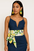 Lemon Print Obi Belt: Reversible Cotton Wrap Sash