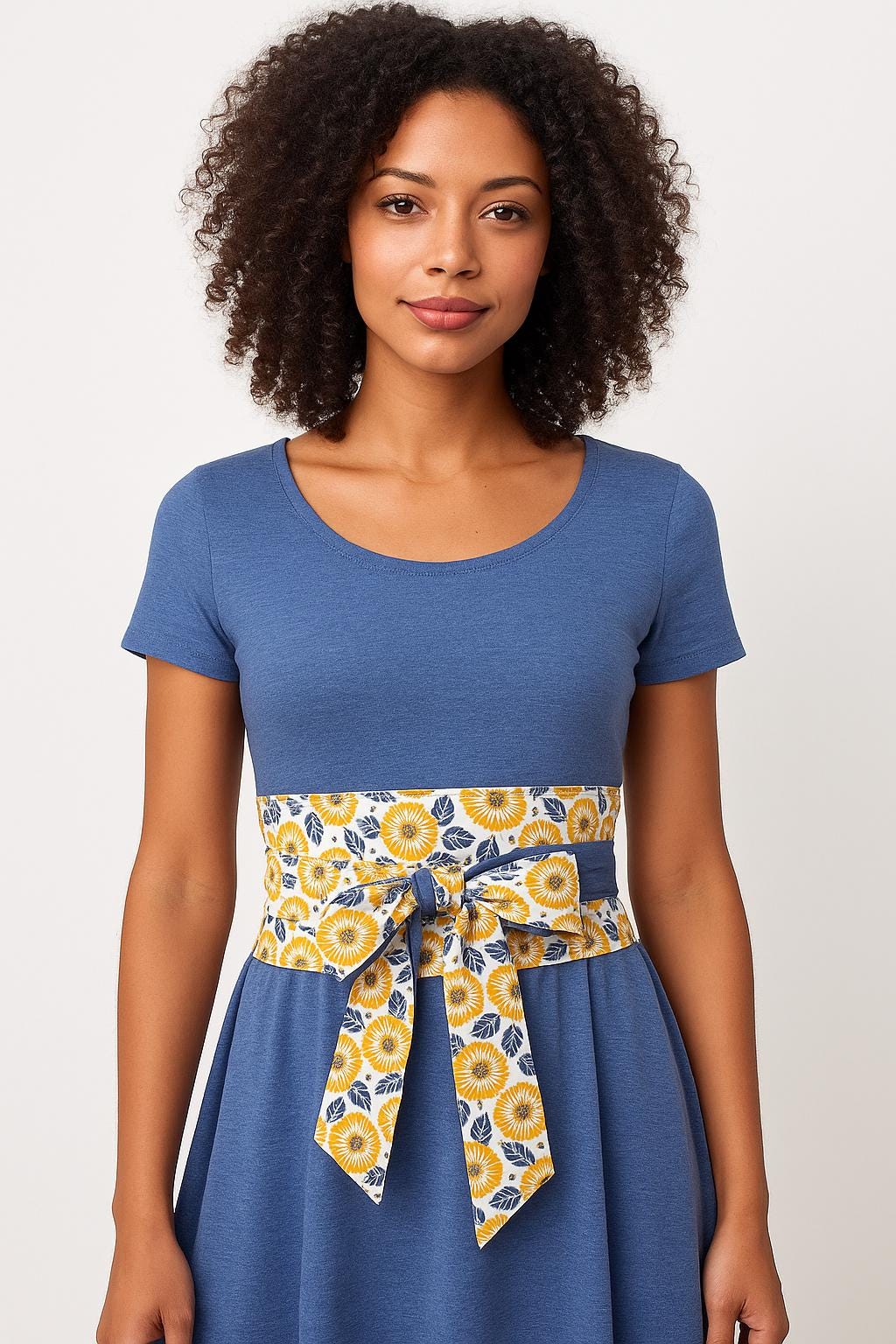 Reversible Obi Belt – Yellow & Blue Floral Cotton Wrap | Handmade by Blesseth4