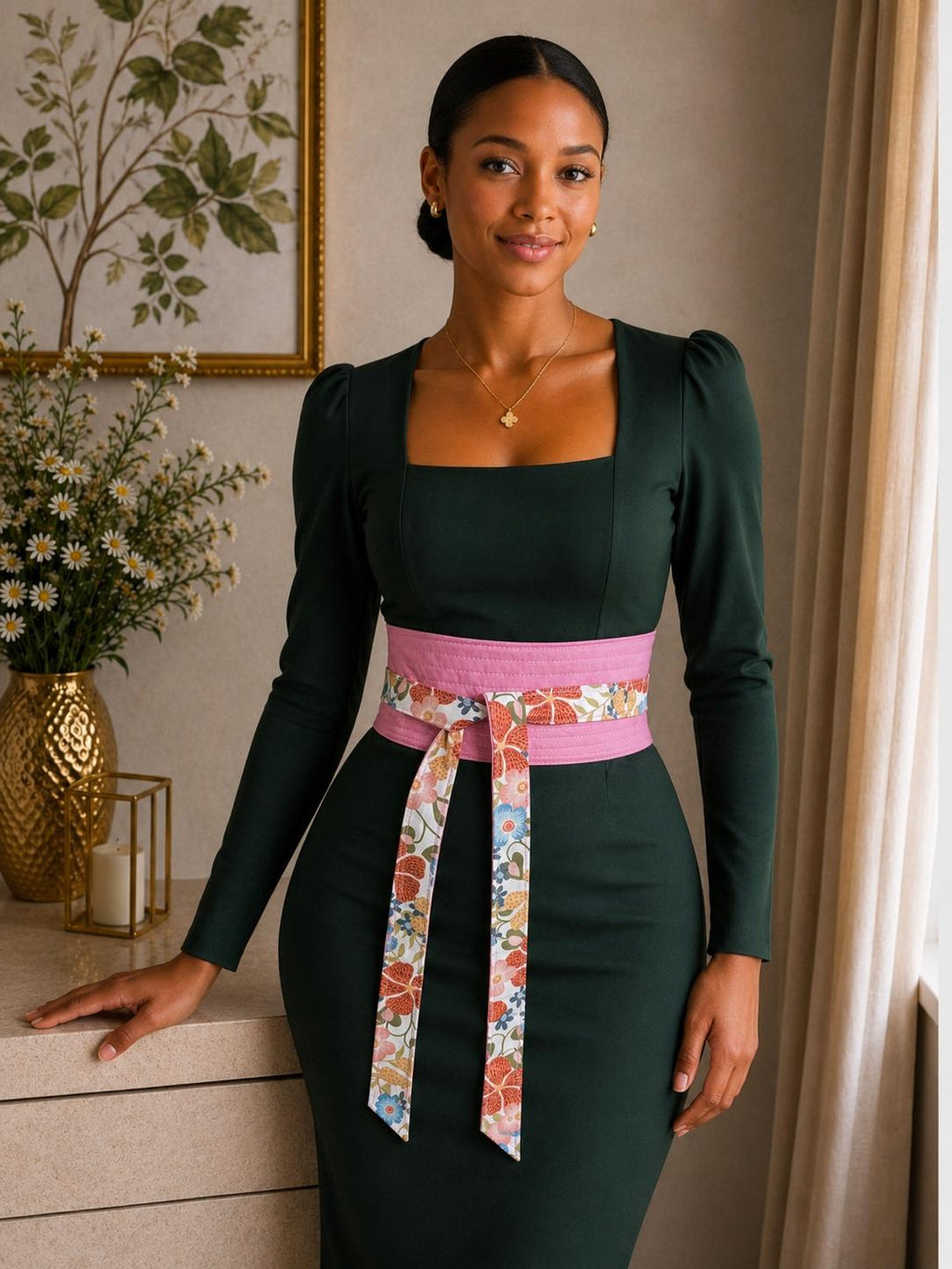 Handmade Reversible Floral Obi Belt: Adjustable Wrap Waist Cincher