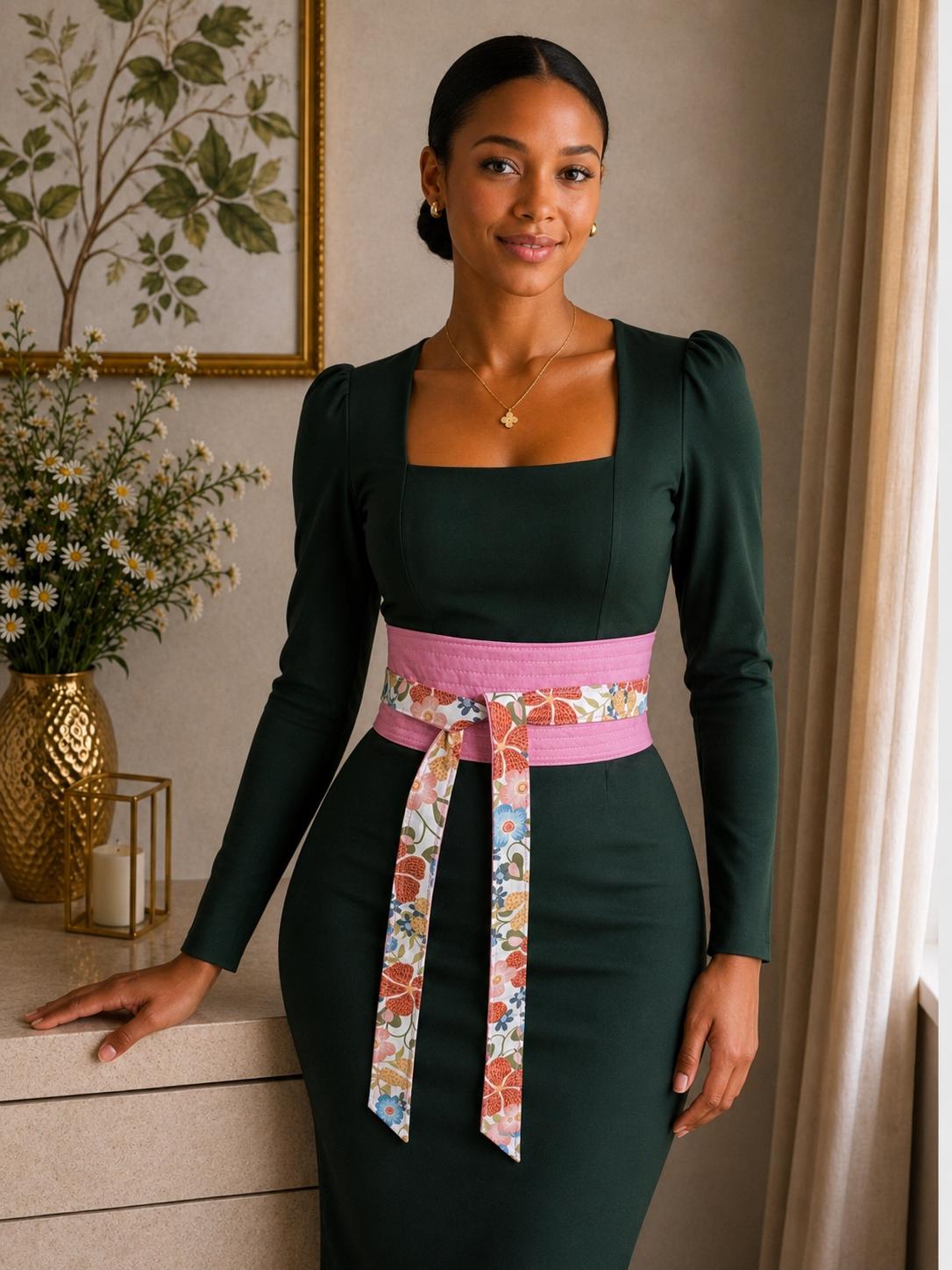 Handmade Reversible Floral Obi Belt: Adjustable Wrap Waist Cincher