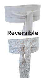Reversible Gold Rose Floral Obi Belt – Cream Wrap Waist Accessory (Handmade)
