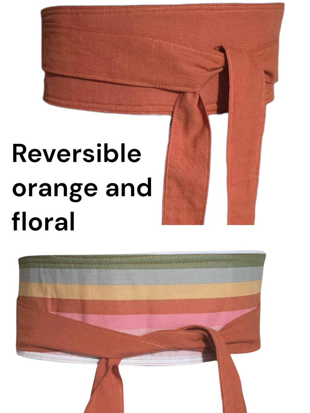 Reversible Obi Belt: Orange Floral Cotton Wrap - Blesseth4
