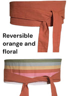 Reversible Obi Belt: Orange Floral Cotton Wrap - Blesseth4