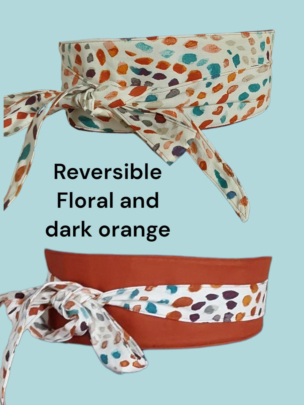 Reversible Wrap Belt: Dark Orange & Floral Print Cotton Obi Sash