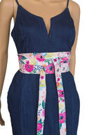 Floral Reversible Obi Belt: Handmade Cotton Wrap Waist Cincher