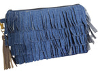 Handcrafted Denim Fringe Zipper Pouch, Boho Wristlet Clutch Bag