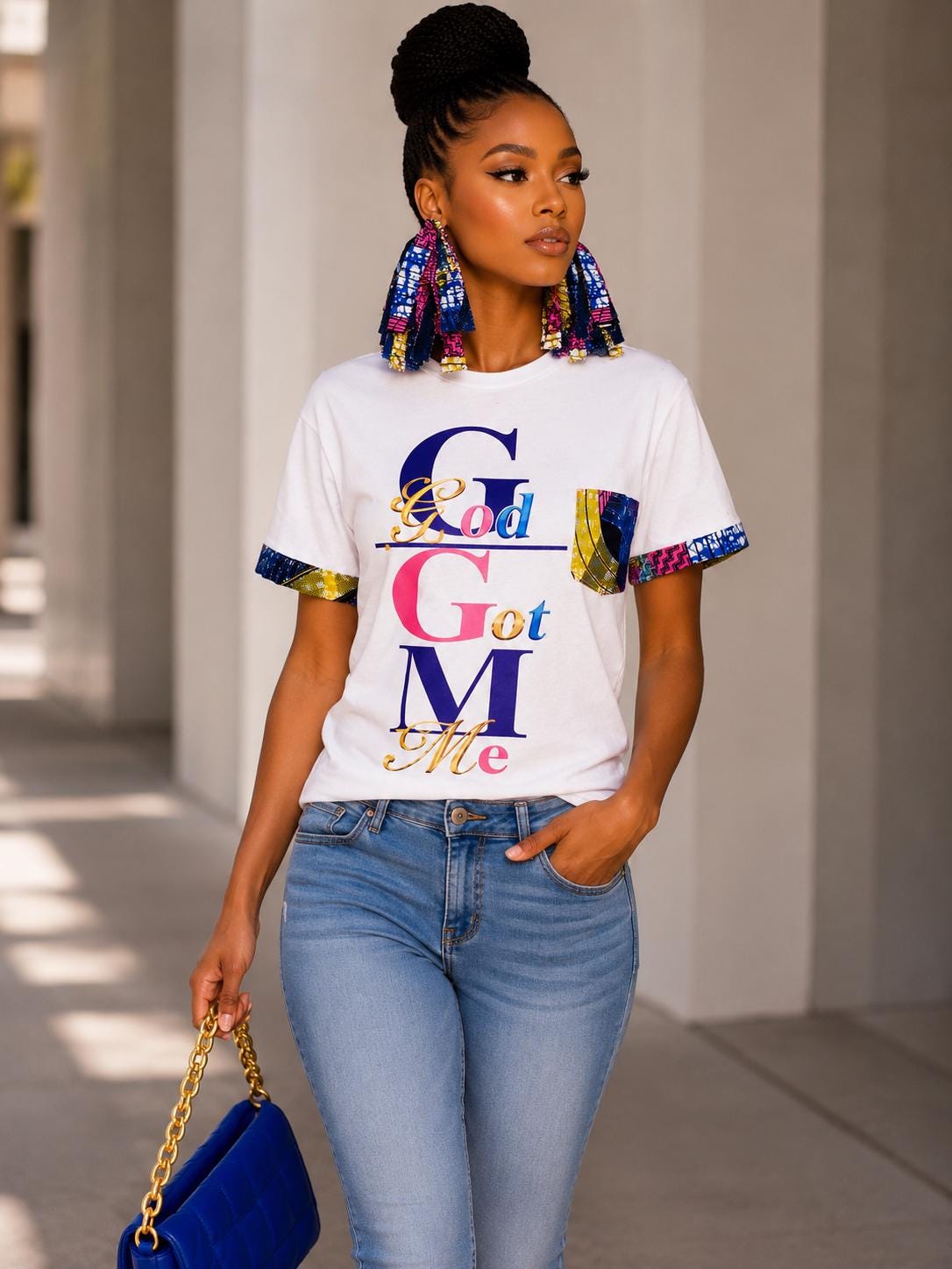 Grace Found Me – Handmade African Print Patchwork Christian T-Shirt