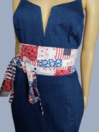Red, White & Blue Patriotic Obi Belt – Handmade Reversible Cotton Wrap Waist Tie