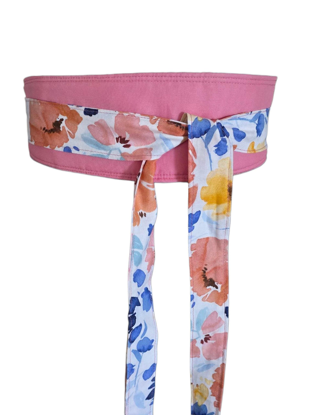 Reversible Floral Watercolor Obi Belt: Handmade Cotton Wrap Belt