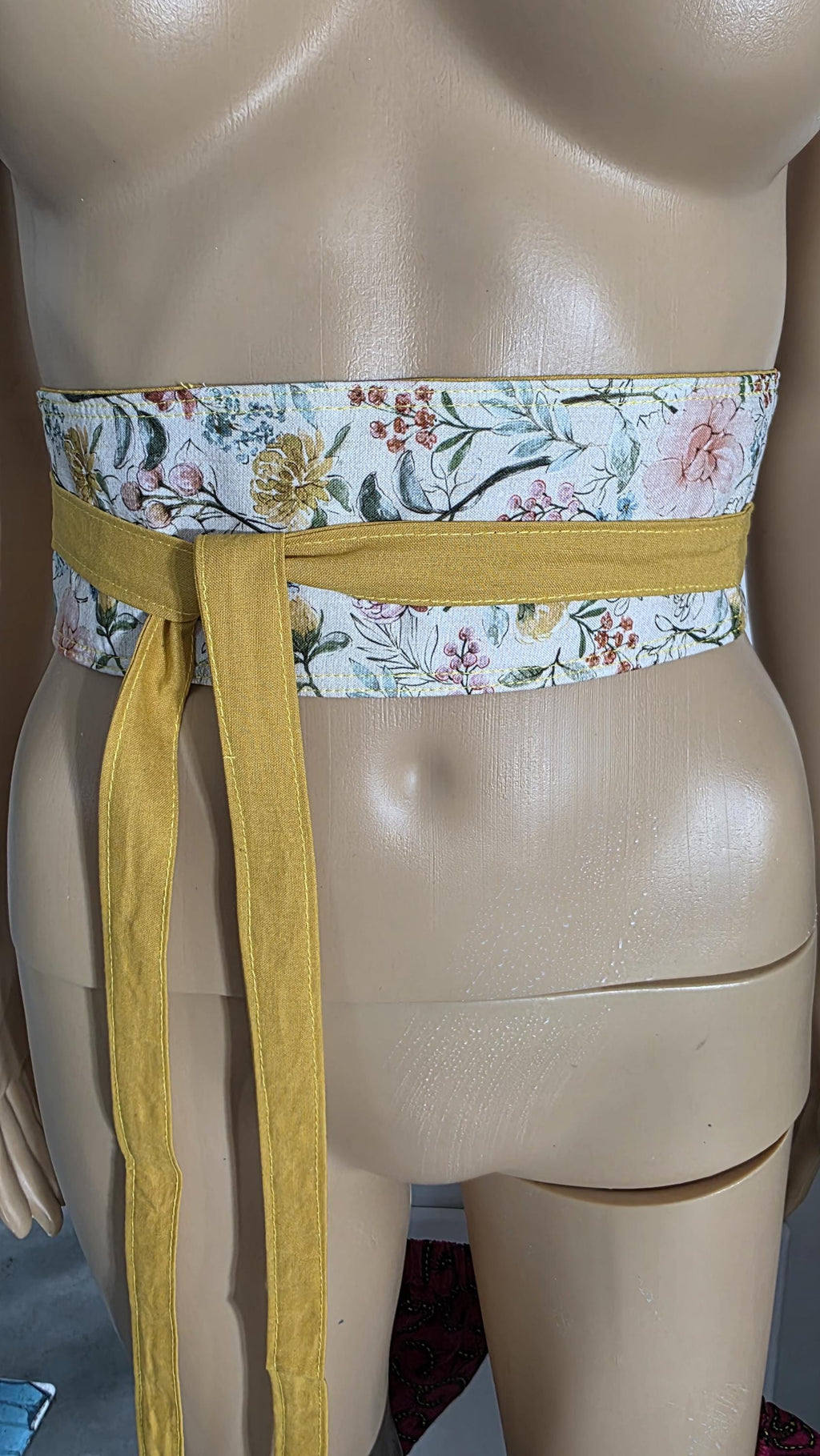 Handmade Reversible Obi Belt Floral & Dark Green Wrap Handmade Cotton Waist