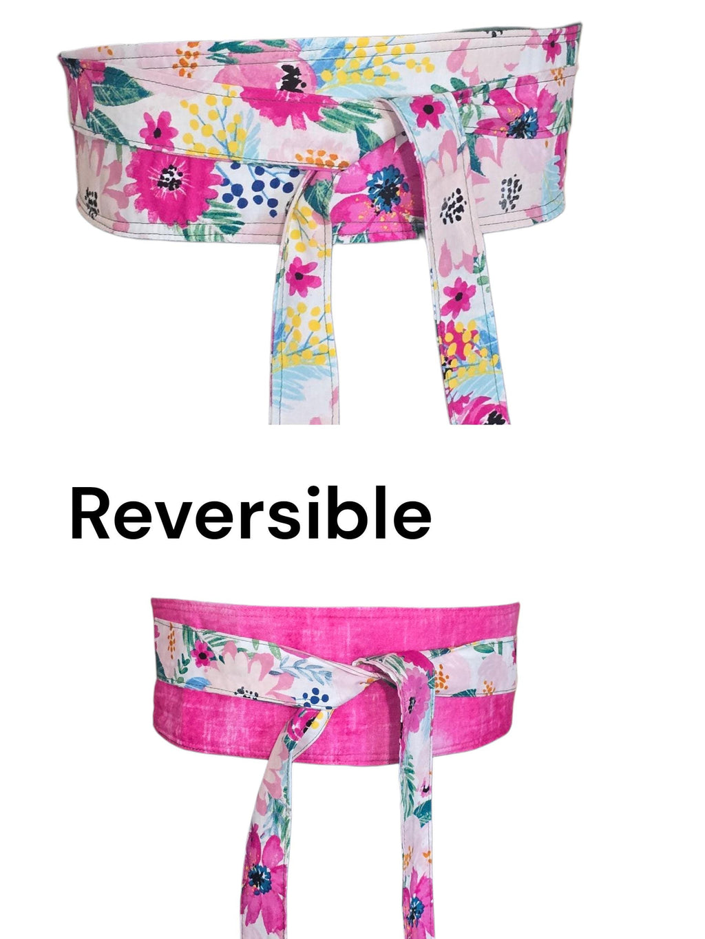 Floral Reversible Obi Belt: Handmade Cotton Wrap Waist Cincher
