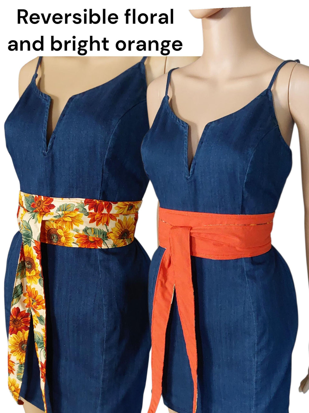 Reversible Sunflower Obi Belt: Handmade Cotton Wrap Waist Sash