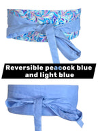 Reversible Obi Belt: Purple & Blue Swirl Cotton Wrap Waist Tie