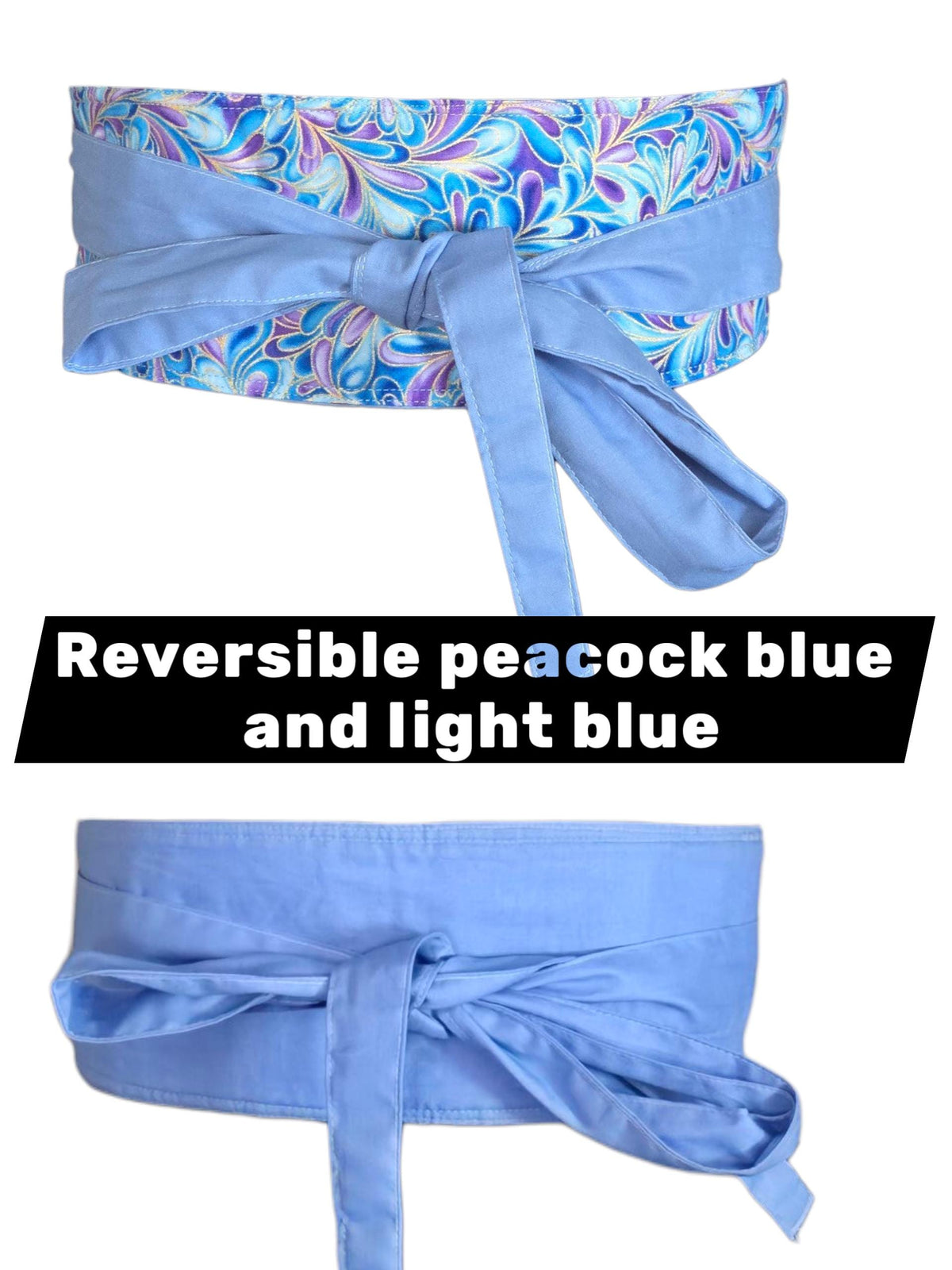 Reversible Obi Belt: Purple & Blue Swirl Cotton Wrap Waist Tie