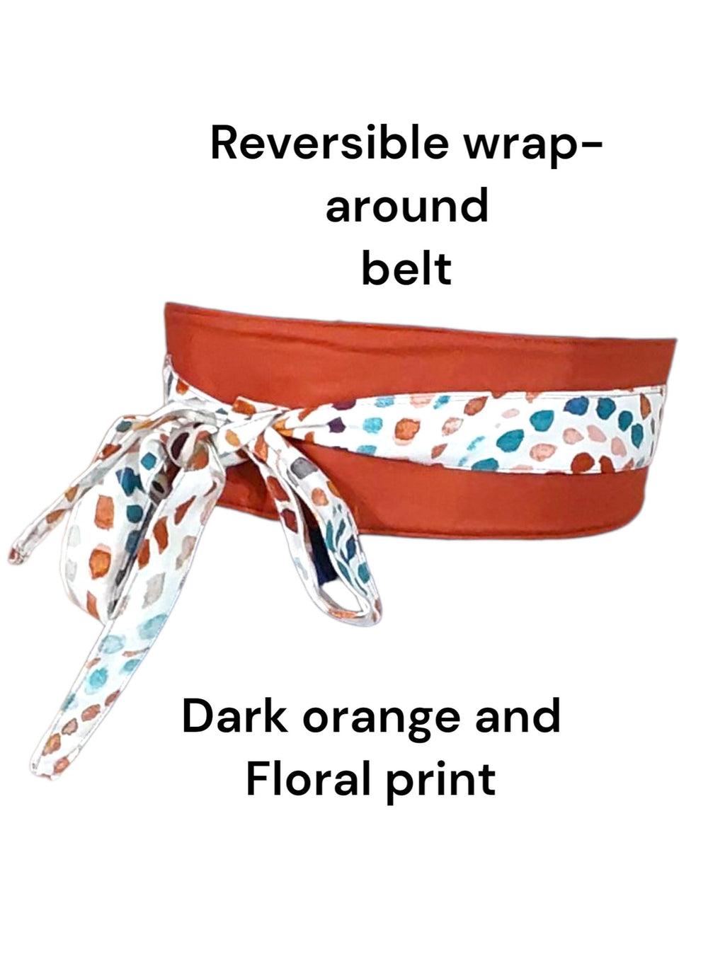 Reversible Wrap Belt: Dark Orange & Floral Print Cotton Obi Sash