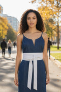 Handmade White Linen Texture Obi Wrap Belt with Keyhole