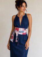 Red, White & Blue Patriotic Obi Belt – Handmade Reversible Cotton Wrap Waist Tie
