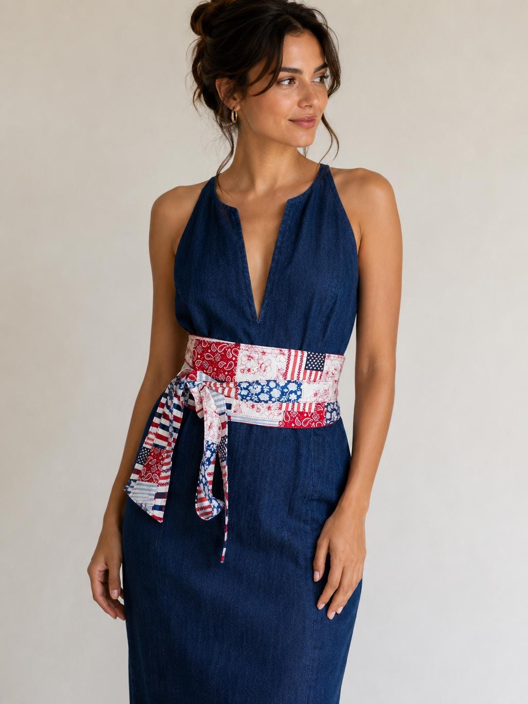 Red, White & Blue Patriotic Obi Belt – Handmade Reversible Cotton Wrap Waist Tie