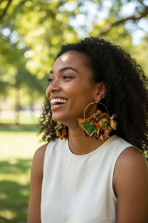 Handcrafted Ankara Fabric Ruffle Earrings: Bold Afrocentric Statement Jewelry