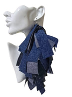 Handmade Denim Fringe Statement Earrings | Boho Lightweight Fabric Jewelry with Silver Accents