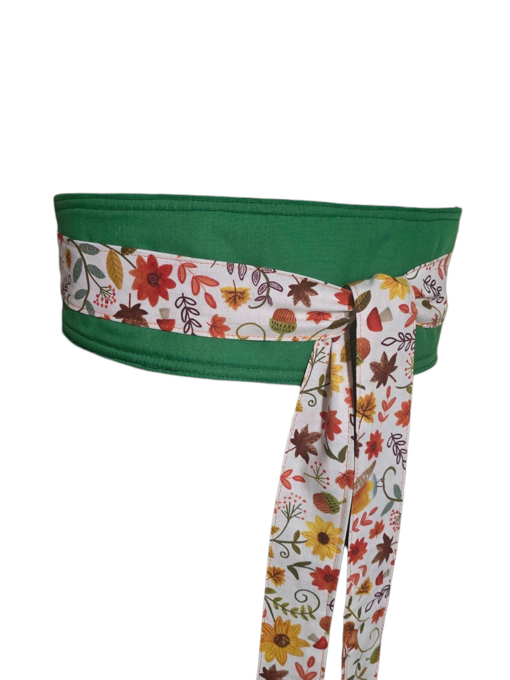 Reversible Fall Floral Obi Belt – Handmade Wrap Belt in Mustard, Green, and Autumn Blooms