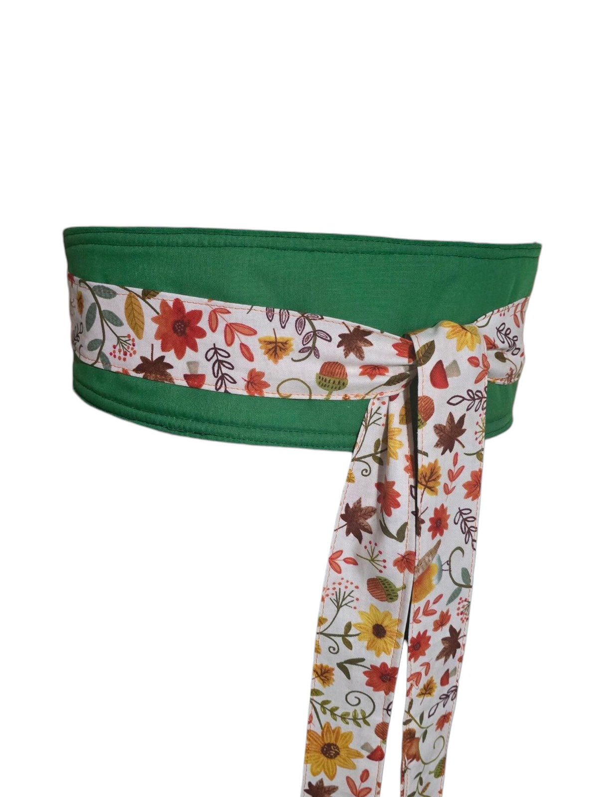 Reversible Fall Floral Obi Belt – Handmade Wrap Belt in Mustard, Green, and Autumn Blooms