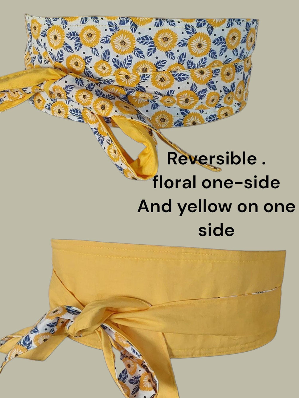 Reversible Obi Belt – Yellow & Blue Floral Cotton Wrap | Handmade by Blesseth4