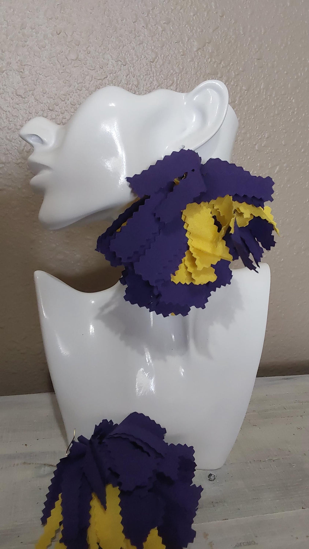 Purple & Yellow Fabric Tassel Earrings – Handmade African Cotton Boho Chic Jewelry