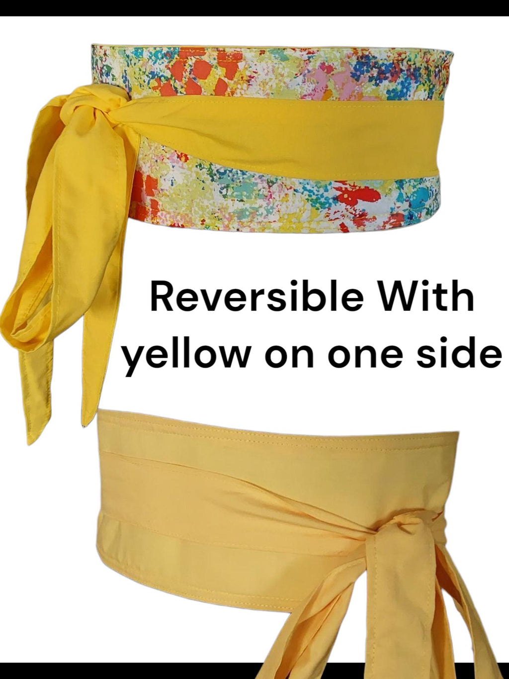 Reversible Obi Belt: Green & Multicolor Paint Splatter, Handmade Cotton Wrap