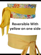 Reversible Obi Belt: Green & Multicolor Paint Splatter, Handmade Cotton Wrap