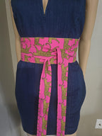 Reversible Obi Belt – Hot Pink Leopard Print with Yellow Back | Handmade Cotton Wrap Belt