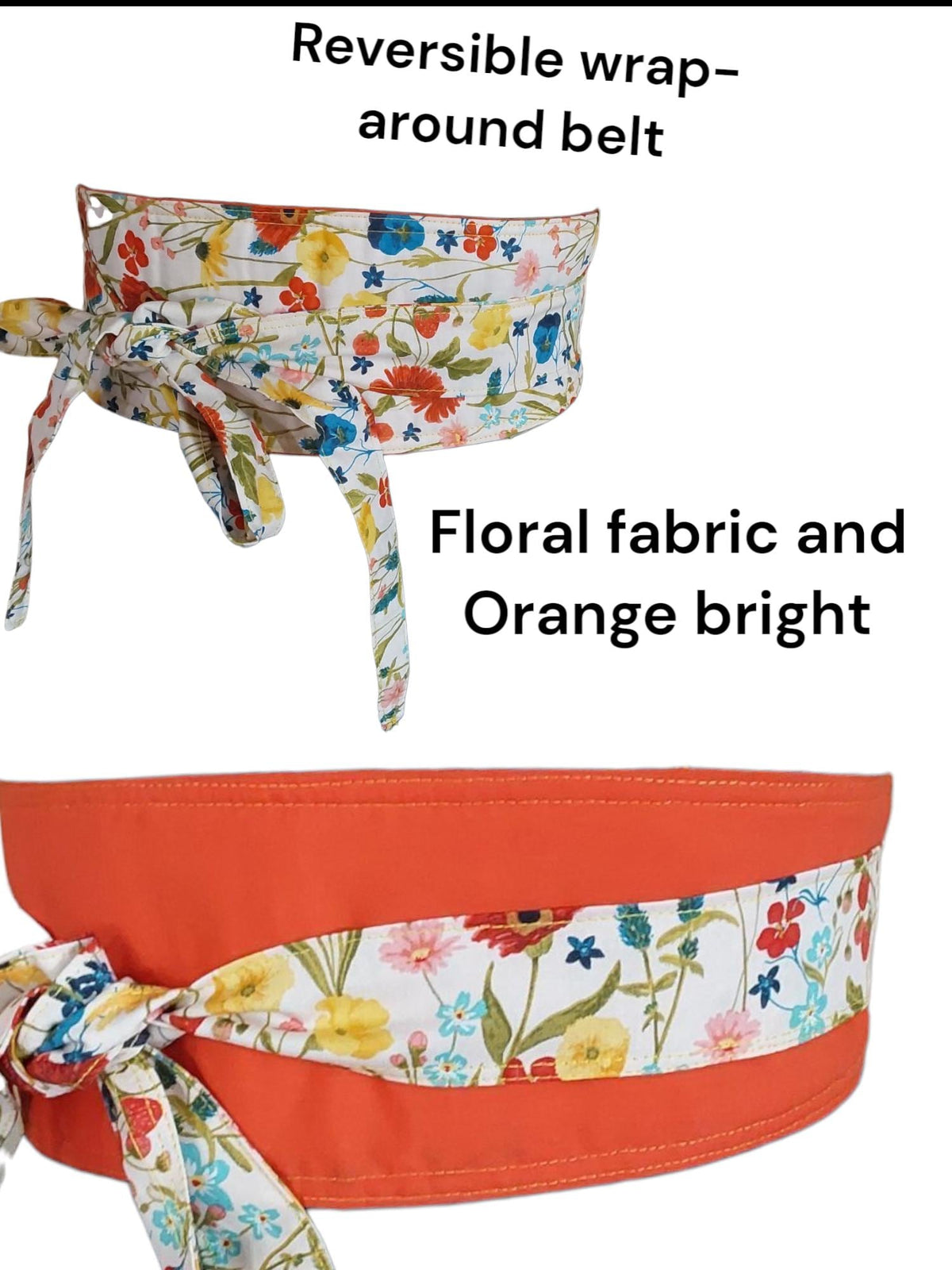 Reversible Floral Obi Belt: Handmade Cotton Wrap Waist Tie”