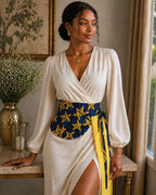 Handmade African Print Peplum Belt, Reversible Waist Cincher with Floral Accent