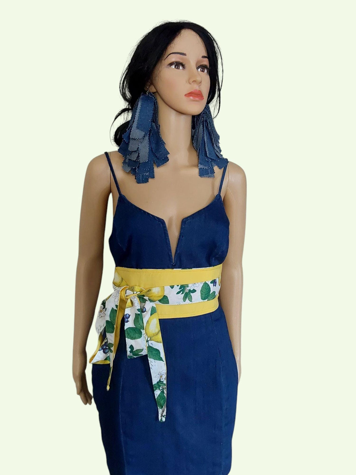 Lemon Print Obi Belt: Reversible Cotton Wrap Sash