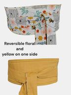 Reversible Floral Obi Belt: Bee & Wildflower Print, Yellow or Teal