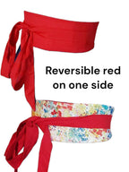 Reversible Obi Belt: Green & Multicolor Paint Splatter, Handmade Cotton Wrap