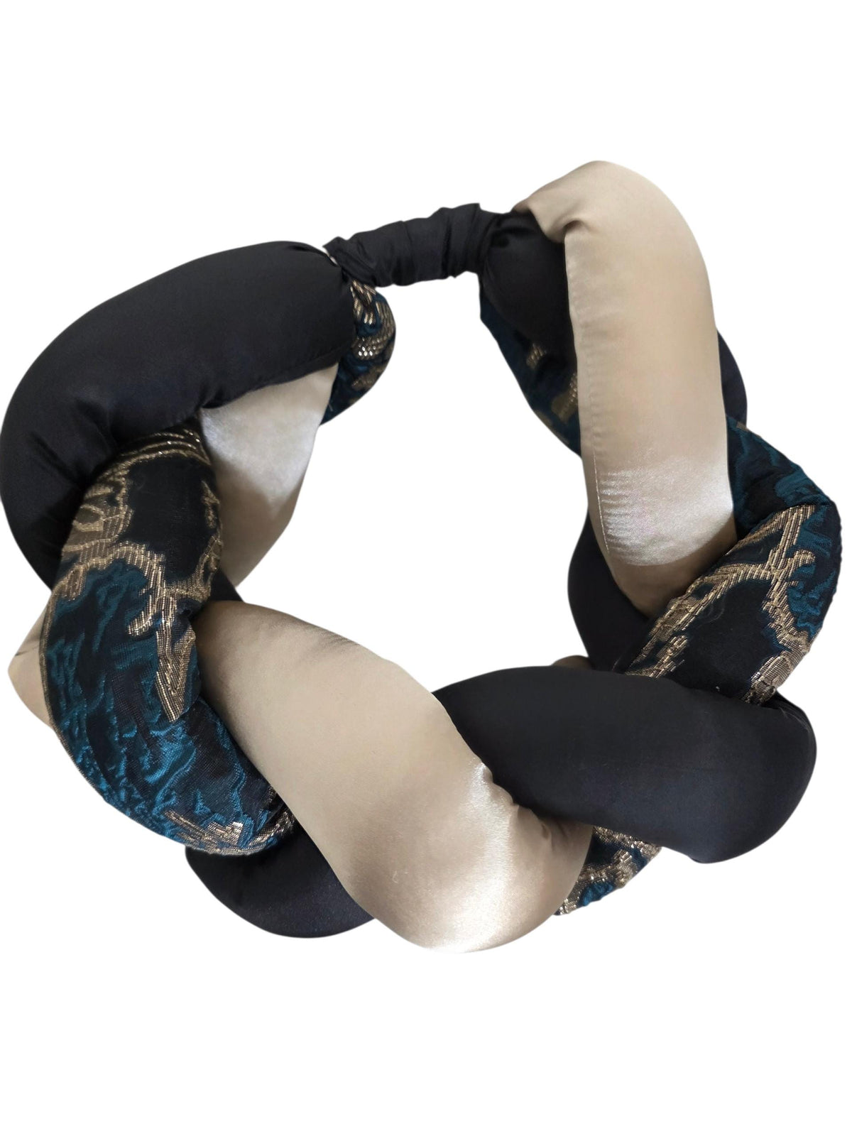 Handcrafted Lace Satin Headband Obi Belt Set | Teal Gold Statement Knot Accessories