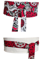 Handmade Reversible Obi Belt: Red & Black Floral Cotton Wrap