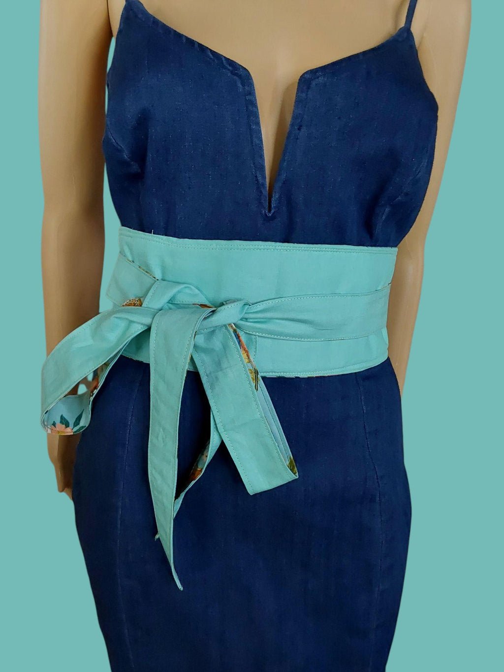 Reversible Obi Belt: Handmade Cotton Floral Bird Print Waist Wrap