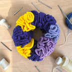Handmade Crochet Scrunchie Hoop Earrings Set | Purple Yellow Bold Statement Accessory