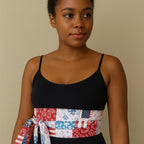 Red, White & Blue Patriotic Obi Belt – Handmade Reversible Cotton Wrap Waist Tie