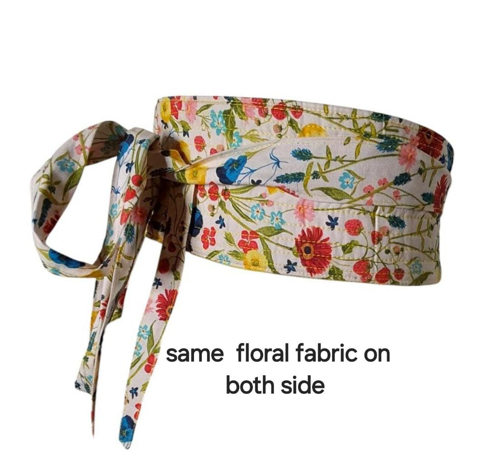 Reversible Floral Obi Belt: Handmade Cotton Wrap Waist Tie”