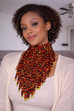 Handmade African Print Fabric Strip Necklace: Beaded Statement Jewelry
