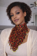 Handmade African Print Fabric Strip Necklace: Beaded Statement Jewelry